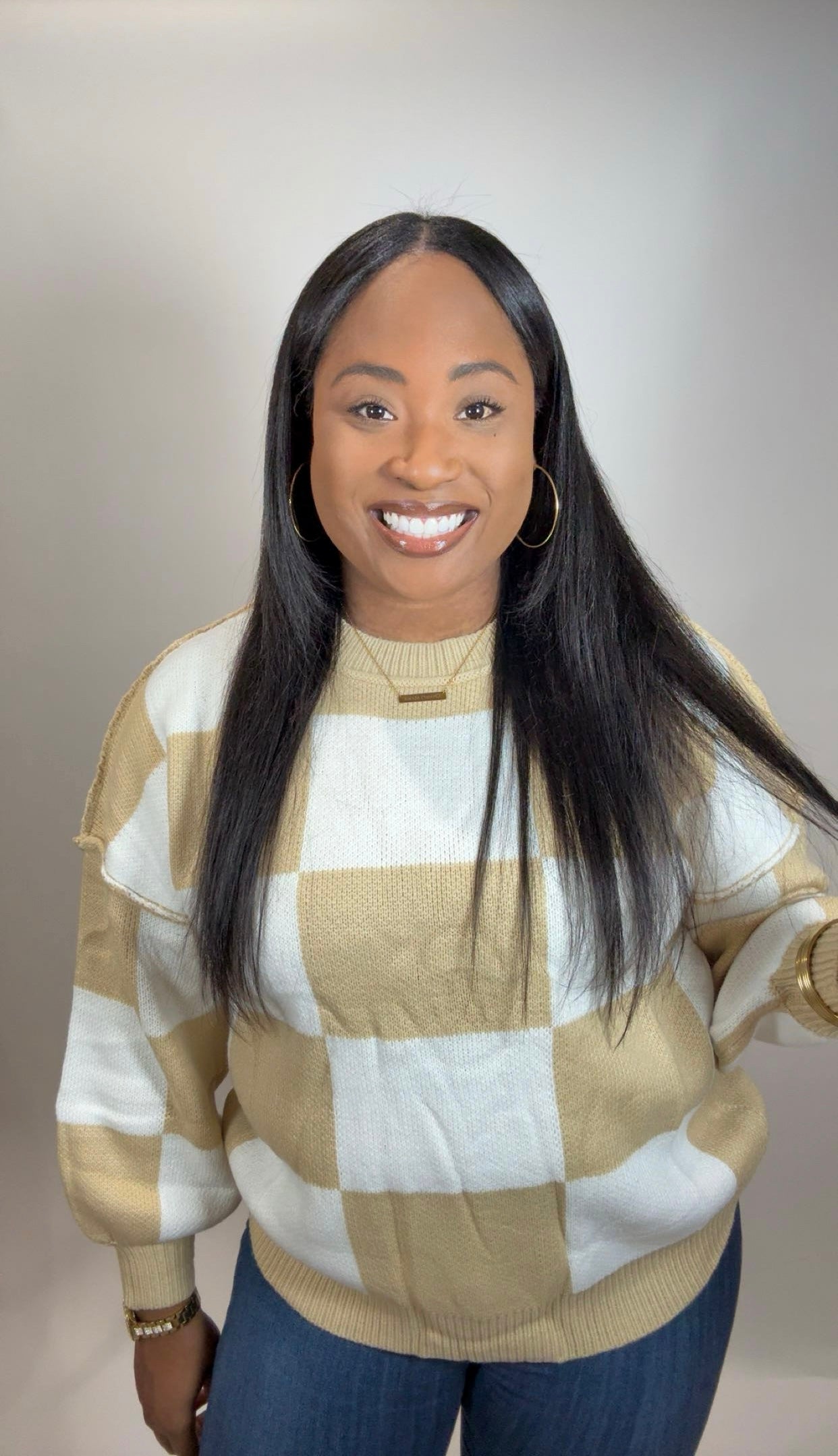 Tan Checkered Sweater